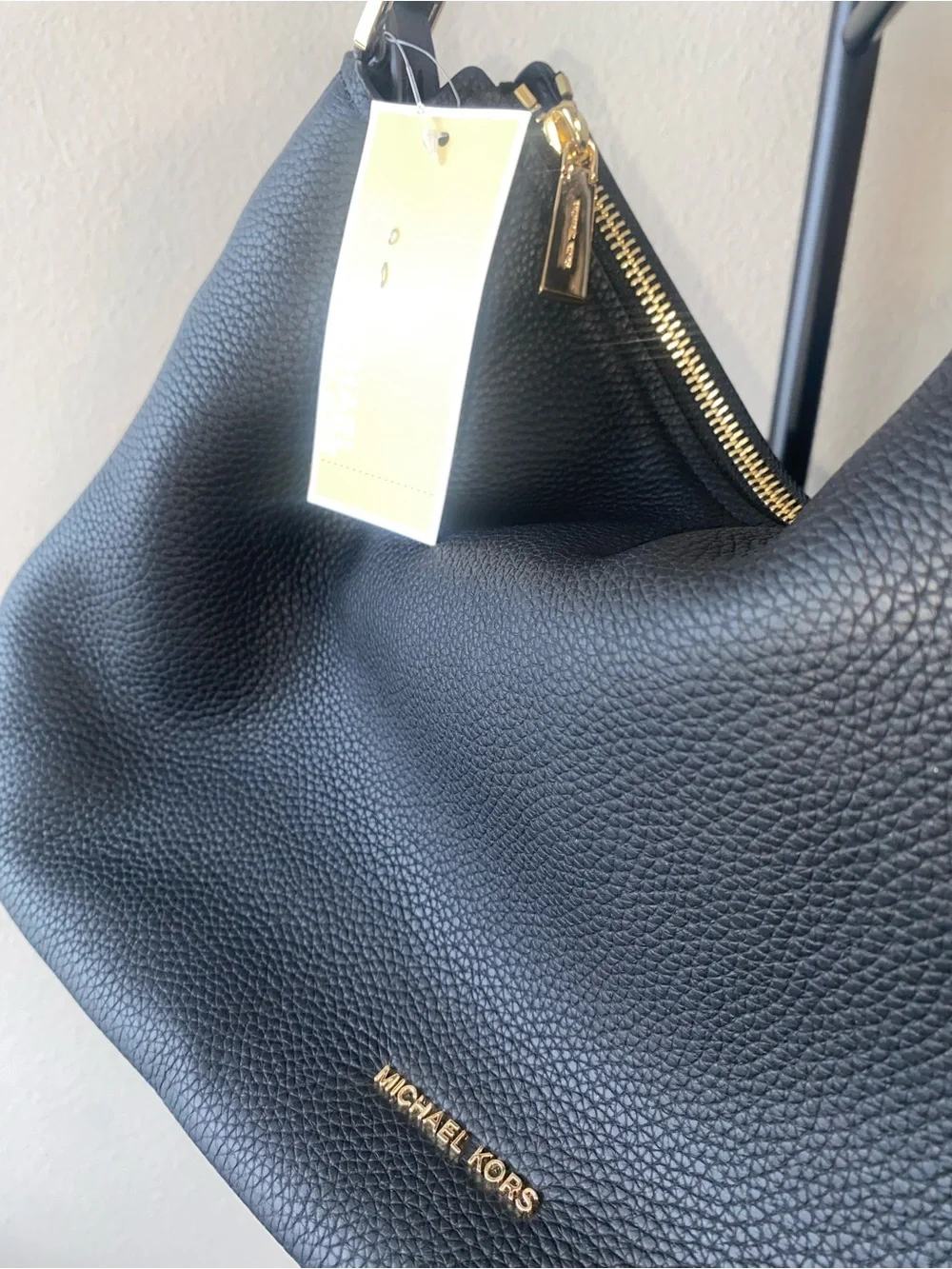 Michael Kors Black Pebbled Leather Purse with Gold Logo Charm